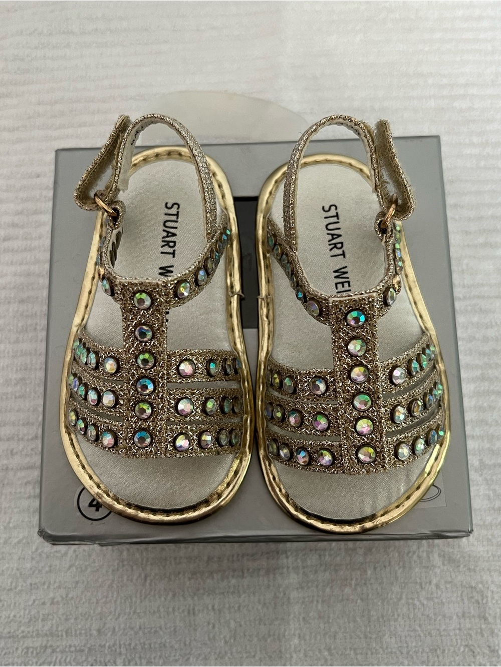 Stuart Weitzman Baby Kemp Platnum Sandals - Size 4